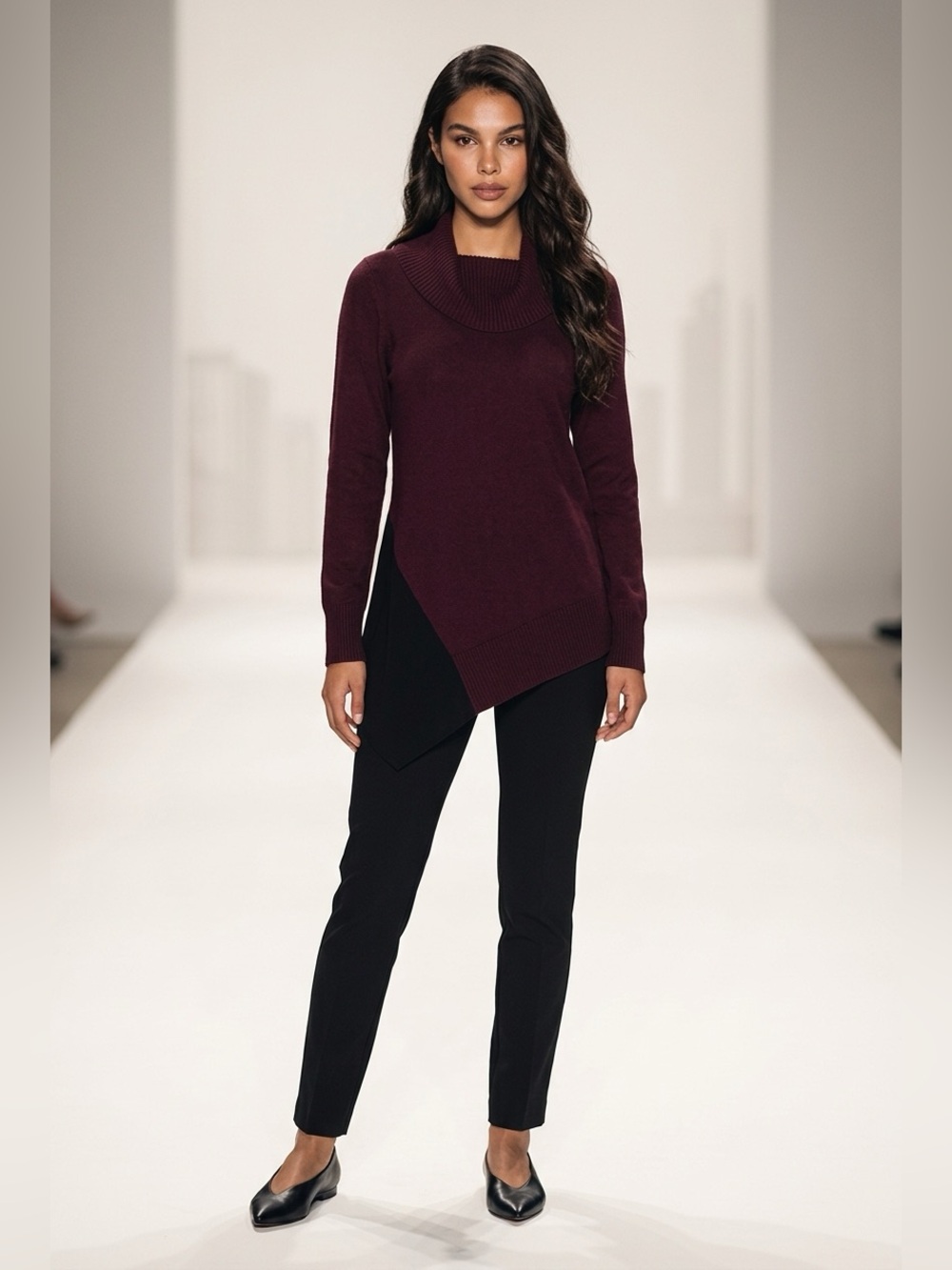 Calvin Klein Size Medium Purple and Black Acrylic Asymmetrical Turtleneck
